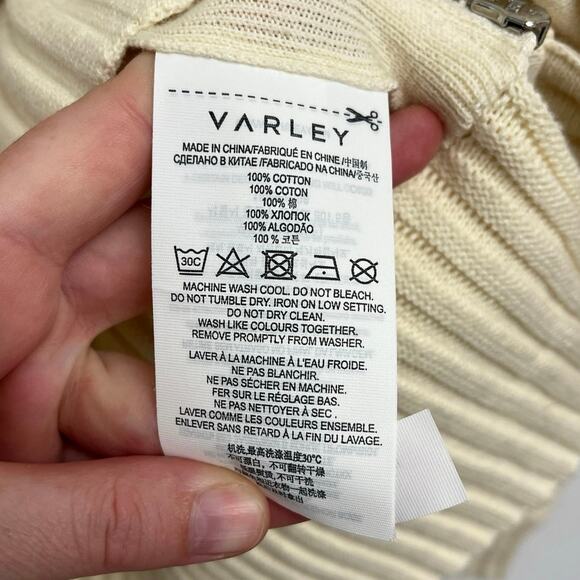 NWOT Varley Talbert Cotton Ribbed Cropped Chunky Knit Boxy Sweater Ivory Medium - Picture 8 of 11